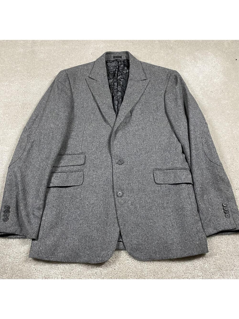 Joseph Abboud Sport Coat Mens 42L Gray Herringbone Wool Elbow Patches Ivy Prep